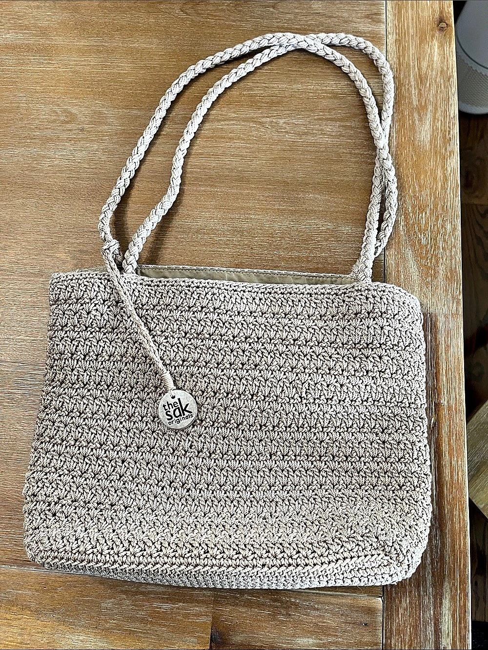The Sak Crochet Tote Shoulder Bag in Beige
